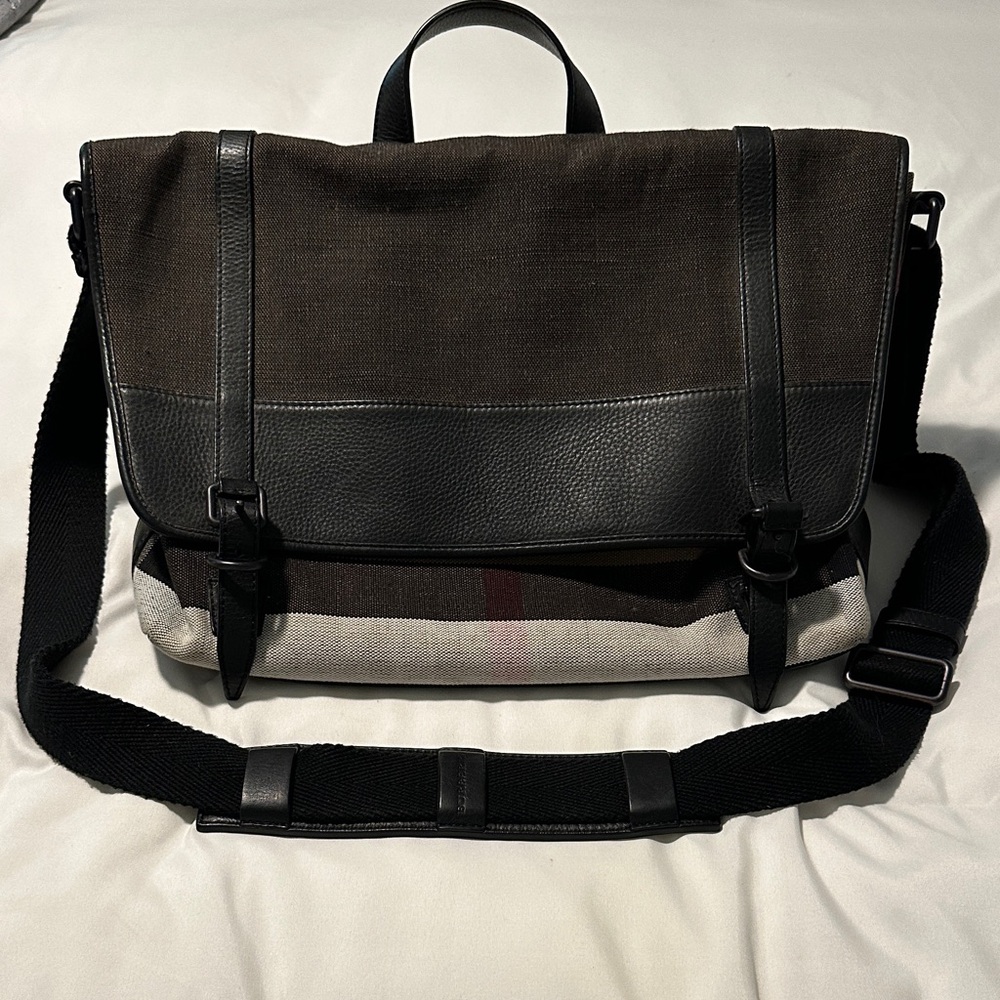 Burberry Brown and Black Canvas Messenger Bag